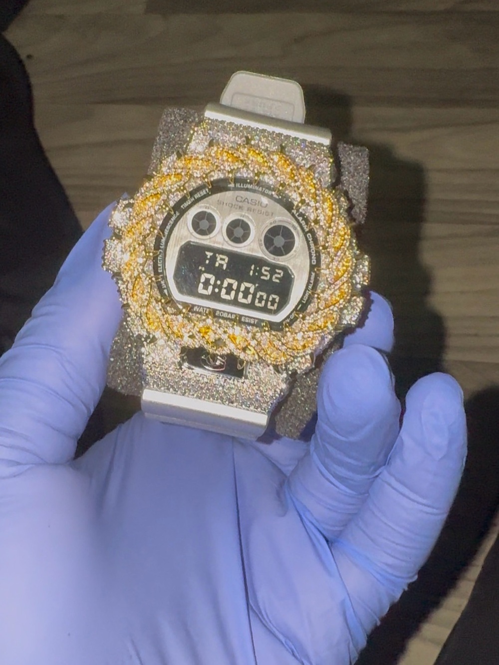 Casio White Watch with Gold Crystal Bezel